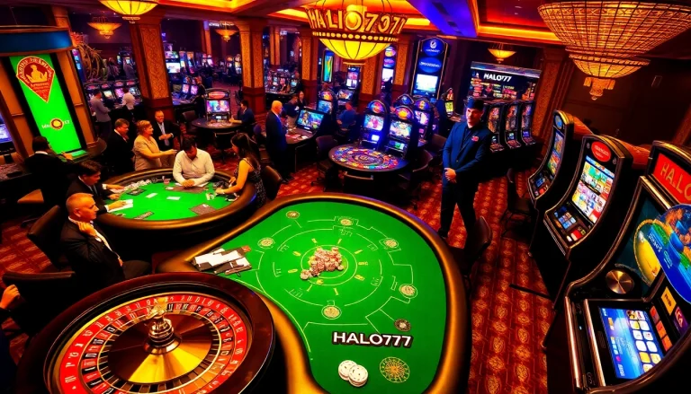 Experience the thrill of HALO777 as players engage at vibrant casino tables, showcasing excitement and winning potential.