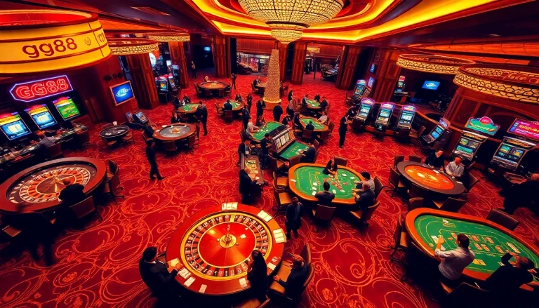 Enjoy the thrill of winning at https://gg88.mobi/ with lively players at a roulette and poker table in a luxurious casino.
